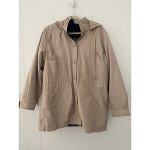 London Fog Beige Hooded Drawstring Waist Parka Jacket Coat Size 16
